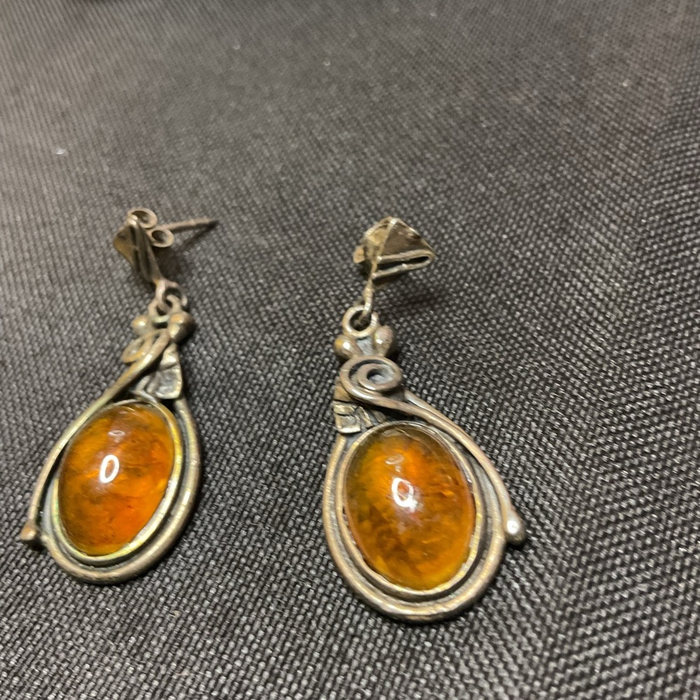 Elegant Amber Drop Earrings vintage 925 silver